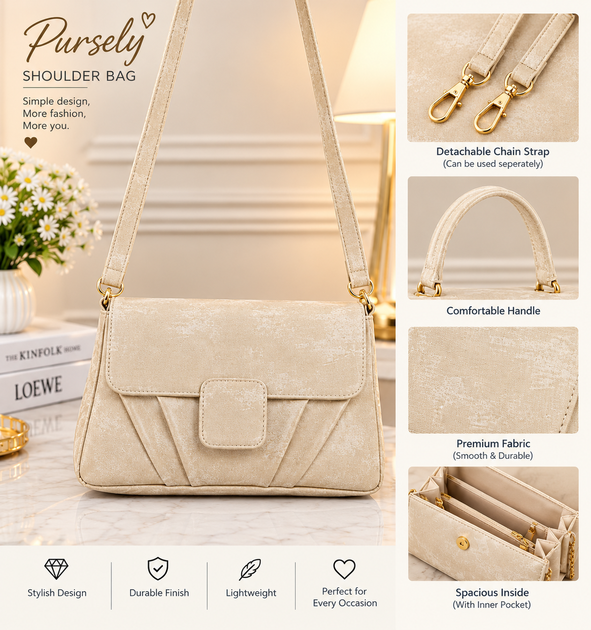 β¨ Elegant Cream Shoulder Bag β Timeless Style Meets Everyday Comfort β¨