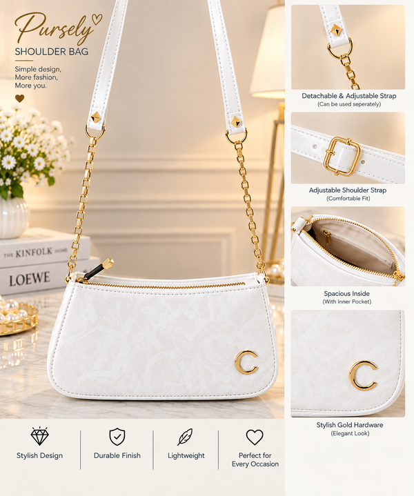 Pursely Crescent Shoulder Bag – White & Black