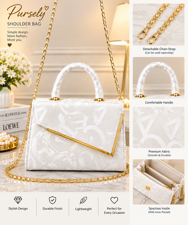 Pursely Elegant Handbag – White & Black✨