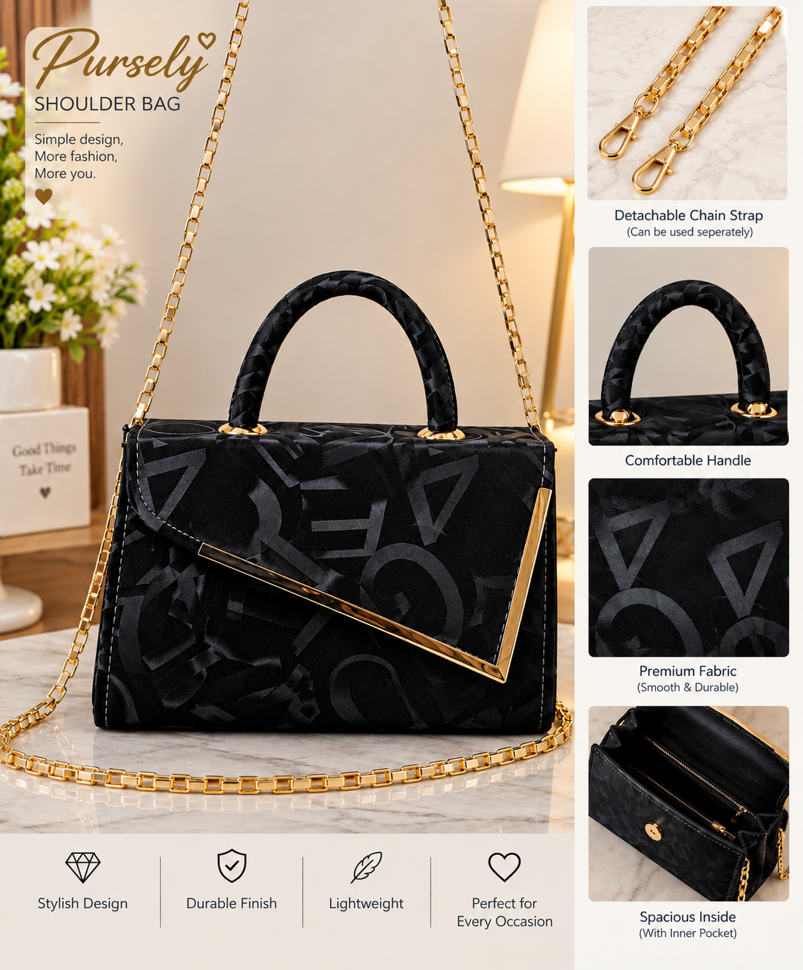 Pursely Elegant Handbag – White & Black✨